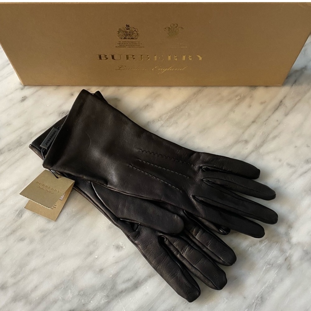 Burberry short leather stitch detail glove black